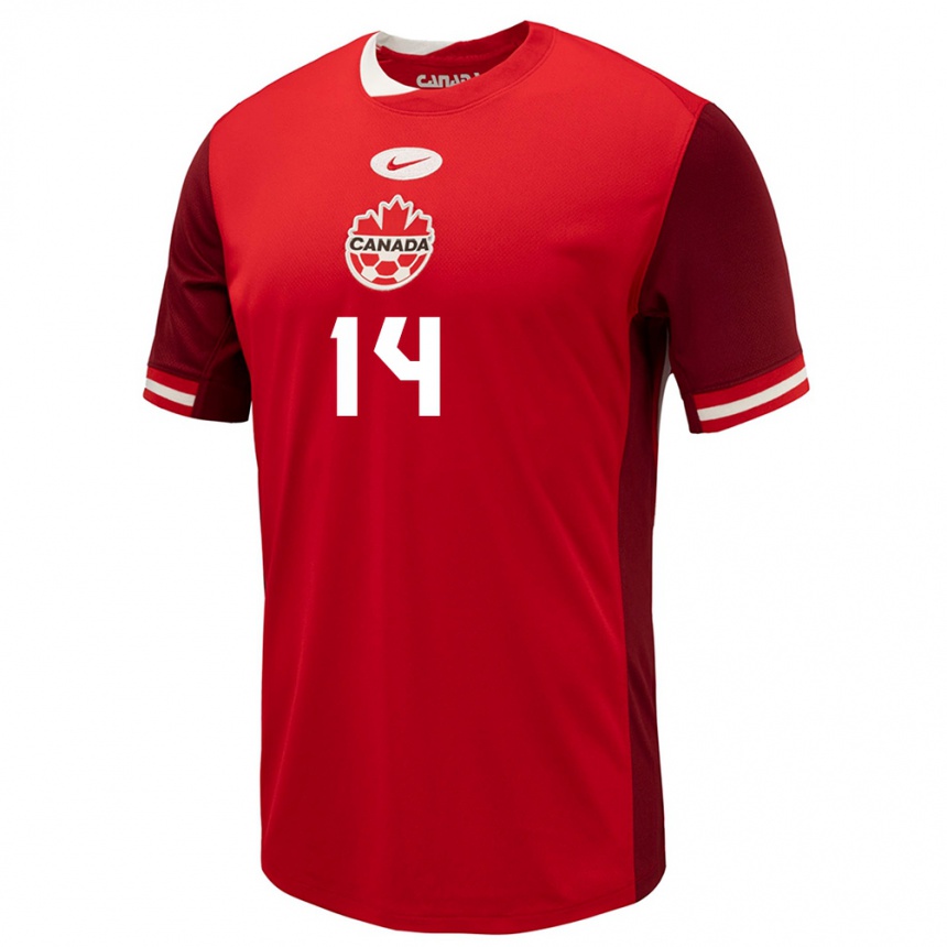 メンズフットボールカナダジェイコブ・シャッフェルバーグ#14赤ホームシャツ24-26ジャージーユニフォーム
