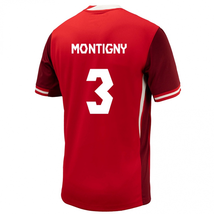 メンズフットボールカナダガエル・デ・モンチニー#3赤ホームシャツ24-26ジャージーユニフォーム