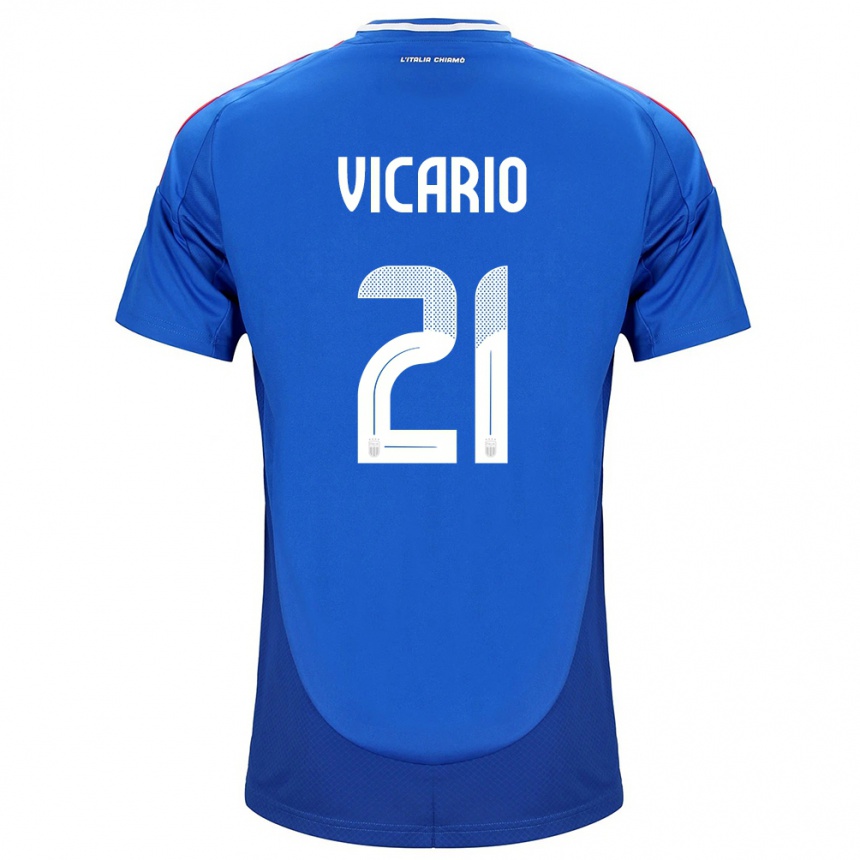 メンズフットボールイタリアグリエルモ・ヴィカーリオ#21青ホームシャツ24-26ジャージーユニフォーム