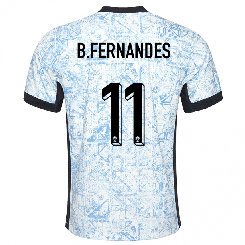 メンズフットボールポルトガルブルーノ・フェルナンデス#11クリームブルーアウェイシャツ24-26ジャージーユニフォーム