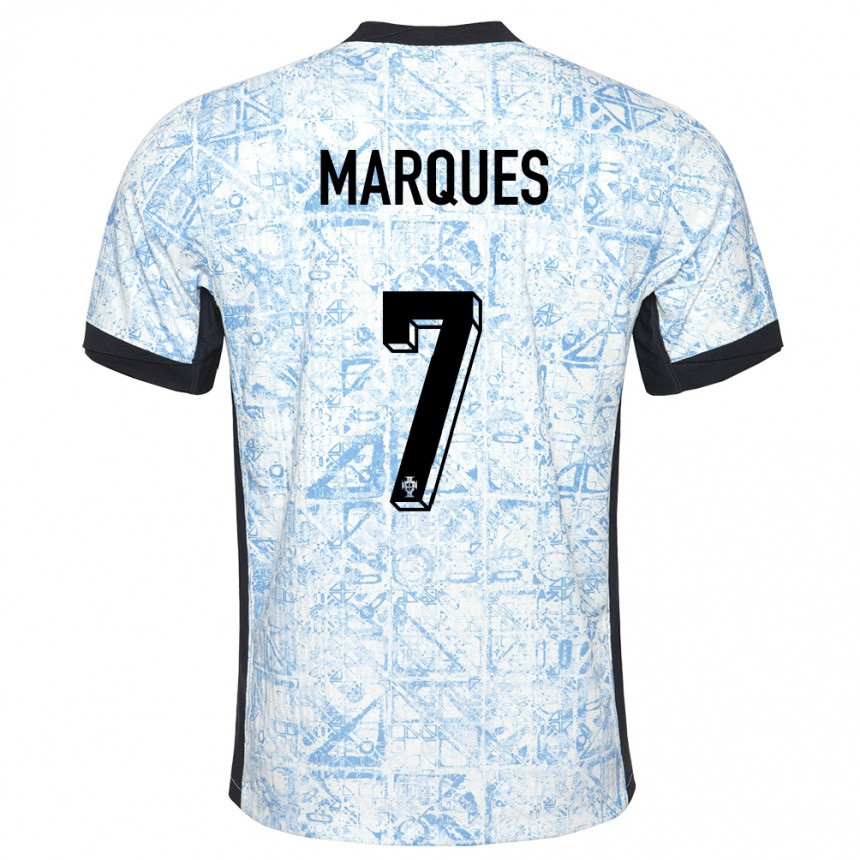 メンズフットボールポルトガルヴァネッサ・マルケス#7クリームブルーアウェイシャツ24-26ジャージーユニフォーム