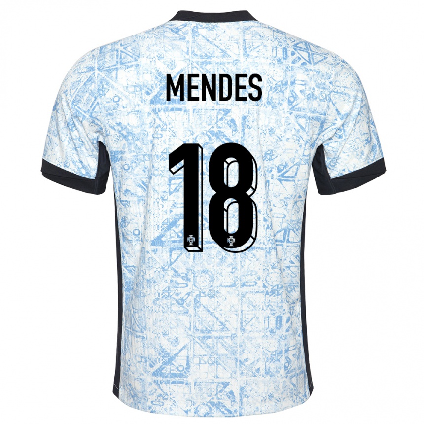 メンズフットボールポルトガルカロリナ・メンデス#18クリームブルーアウェイシャツ24-26ジャージーユニフォーム