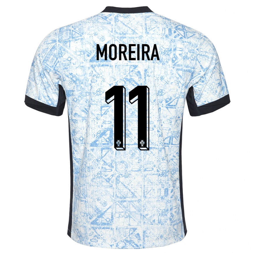 メンズフットボールポルトガルディエゴ・モレイラ#11クリームブルーアウェイシャツ24-26ジャージーユニフォーム