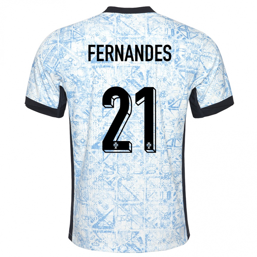 メンズフットボールポルトガルマテウス・フェルナンデス#21クリームブルーアウェイシャツ24-26ジャージーユニフォーム