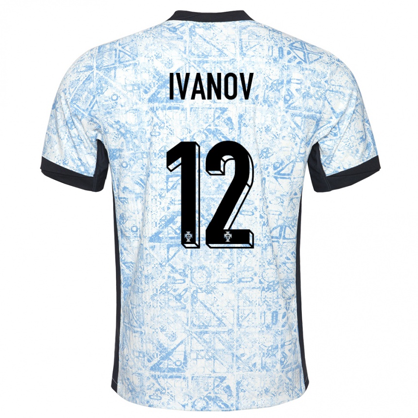 メンズフットボールポルトガルデイビット・イワノフ#12クリームブルーアウェイシャツ24-26ジャージーユニフォーム
