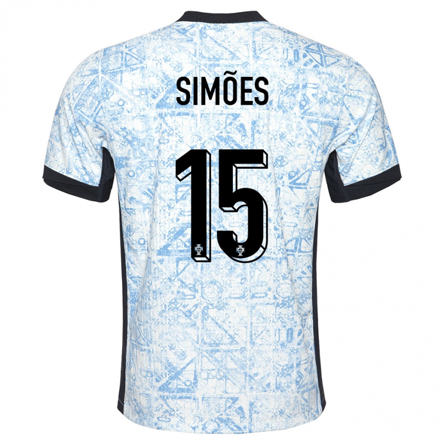 メンズフットボールポルトガルジョアン・シモース#15クリームブルーアウェイシャツ24-26ジャージーユニフォーム