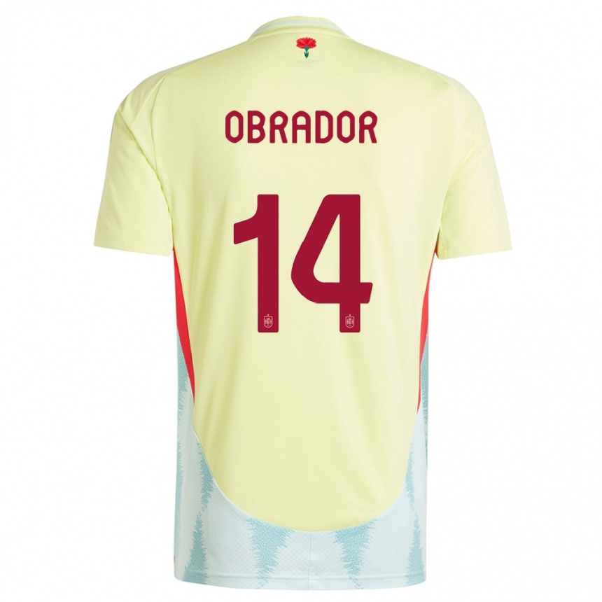 メンズフットボールスペインラファエル・オブラドール#14黄アウェイシャツ24-26ジャージーユニフォーム