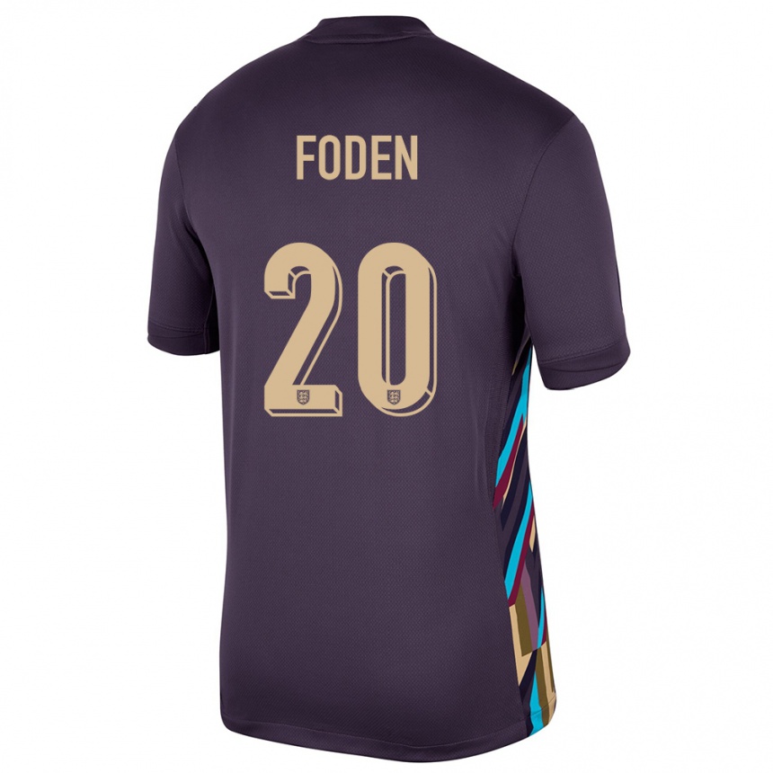 メンズフットボールイングランドフィル・フォーデン#20ダークレーズンアウェイシャツ24-26ジャージーユニフォーム