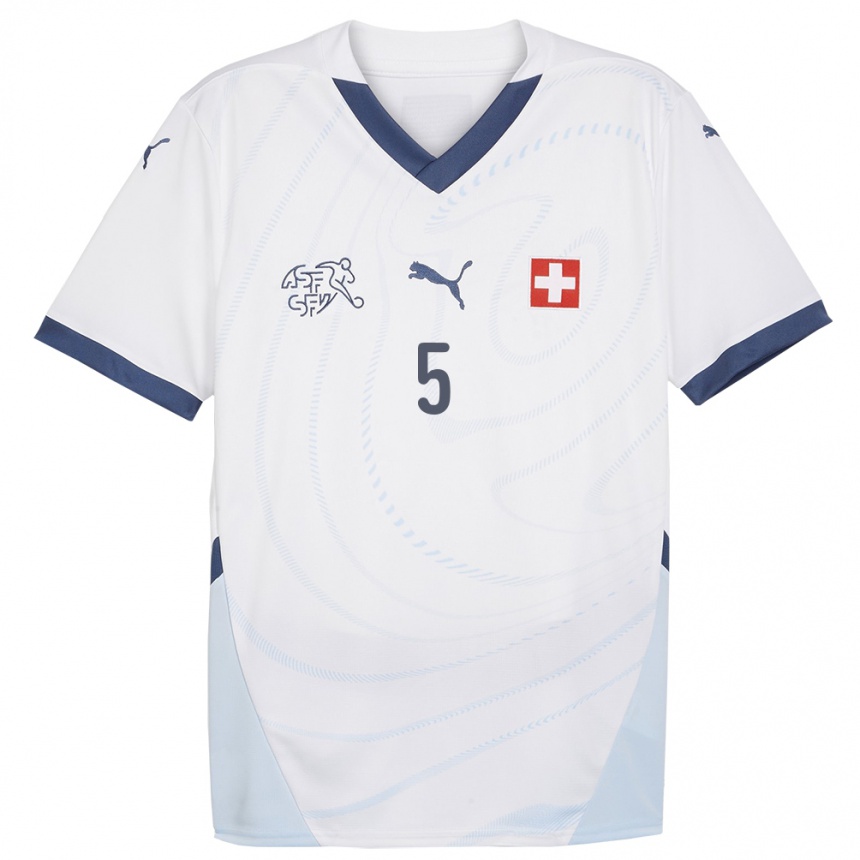 メンズフットボールスイスノア・オカフォー#5白アウェイシャツ24-26ジャージーユニフォーム