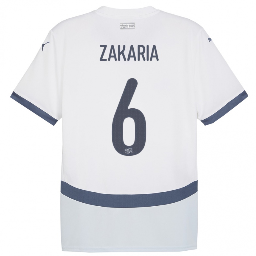 メンズフットボールスイスデニス・ザカリア#6白アウェイシャツ24-26ジャージーユニフォーム