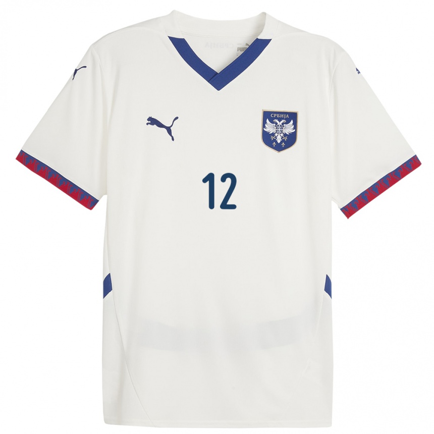 メンズフットボールセルビアサラ・セティニャ#12白アウェイシャツ24-26ジャージーユニフォーム