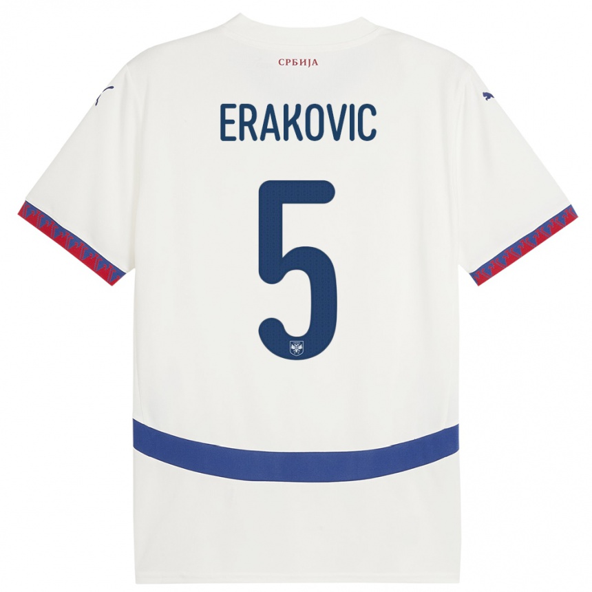 メンズフットボールセルビアストラヒニャ・エラコヴィッチ#5白アウェイシャツ24-26ジャージーユニフォーム