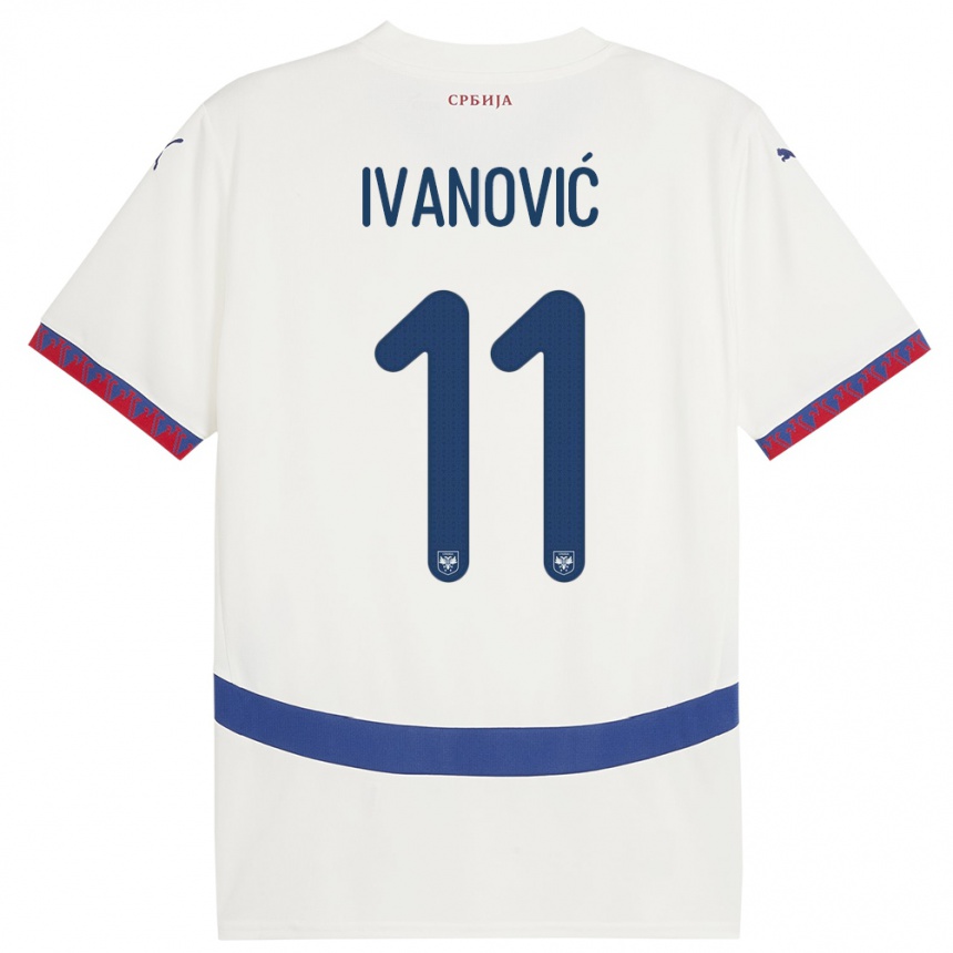 メンズフットボールセルビアミルジャナ・イワノビッチ#11白アウェイシャツ24-26ジャージーユニフォーム