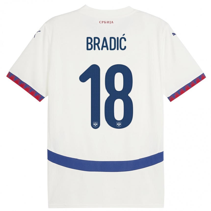 メンズフットボールセルビアビルジャナ・ブラディッチ#18白アウェイシャツ24-26ジャージーユニフォーム