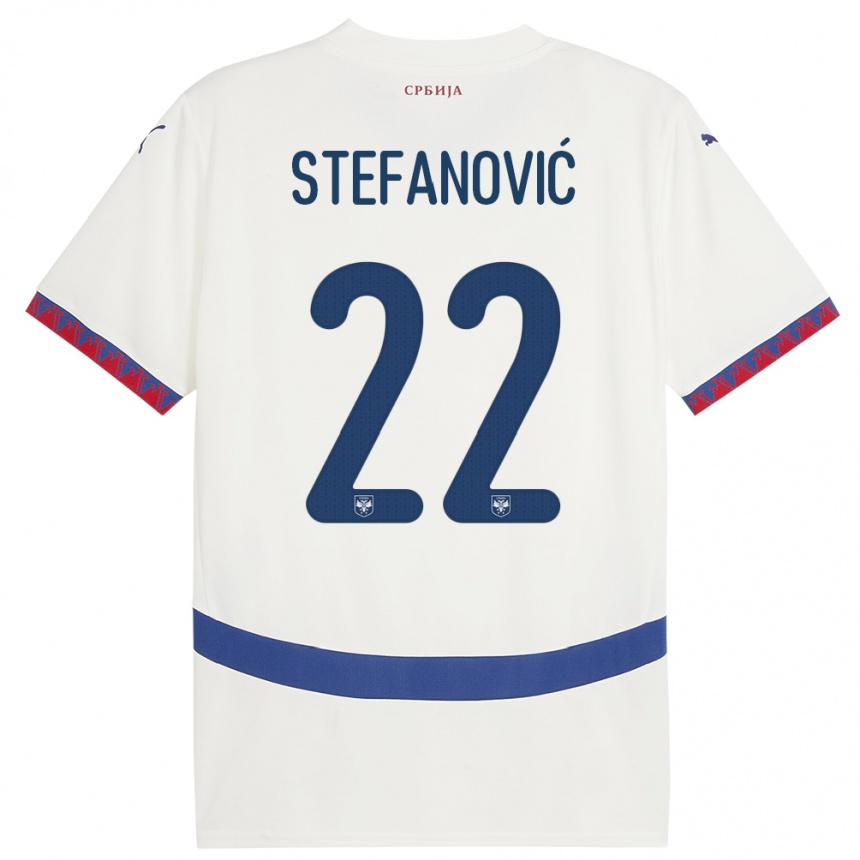 メンズフットボールセルビアデヤナ・ステファノヴィッチ#22白アウェイシャツ24-26ジャージーユニフォーム