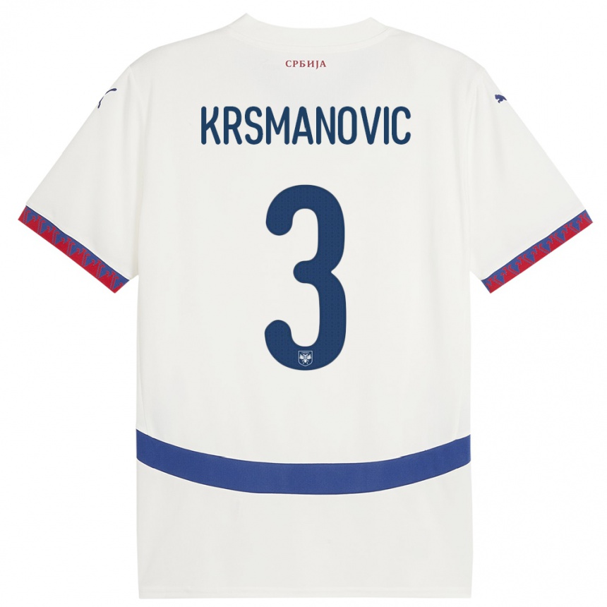 メンズフットボールセルビアネマニャ・クルスマノビッチ#3白アウェイシャツ24-26ジャージーユニフォーム