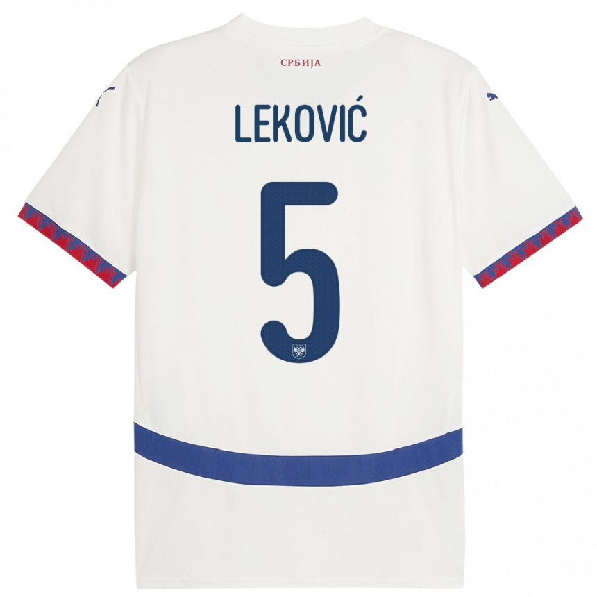 メンズフットボールセルビアステファン・レコヴィッチ#5白アウェイシャツ24-26ジャージーユニフォーム