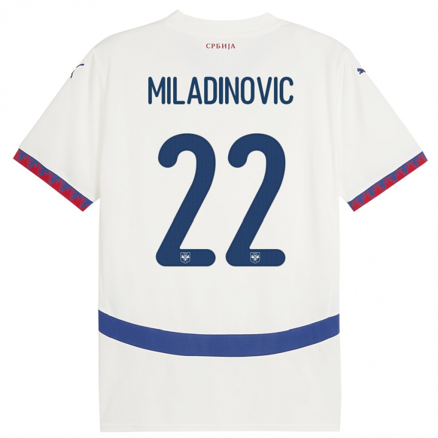 メンズフットボールセルビアイゴール・ミラディノビッチ#22白アウェイシャツ24-26ジャージーユニフォーム