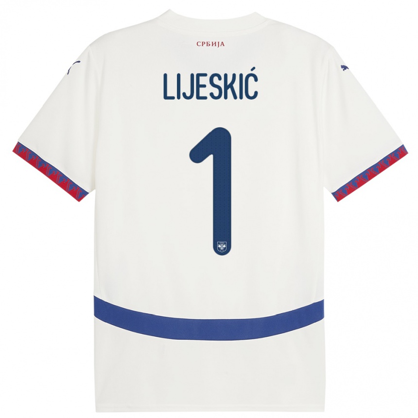 メンズフットボールセルビアルカ・リジェスキッチ#1白アウェイシャツ24-26ジャージーユニフォーム
