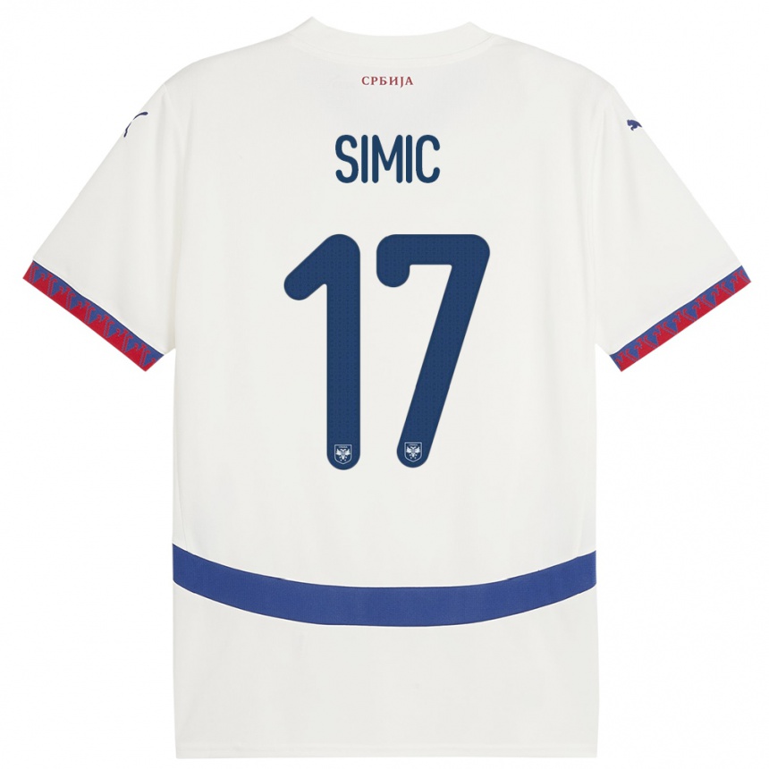 メンズフットボールセルビアヤン・カーロ・シミック#17白アウェイシャツ24-26ジャージーユニフォーム