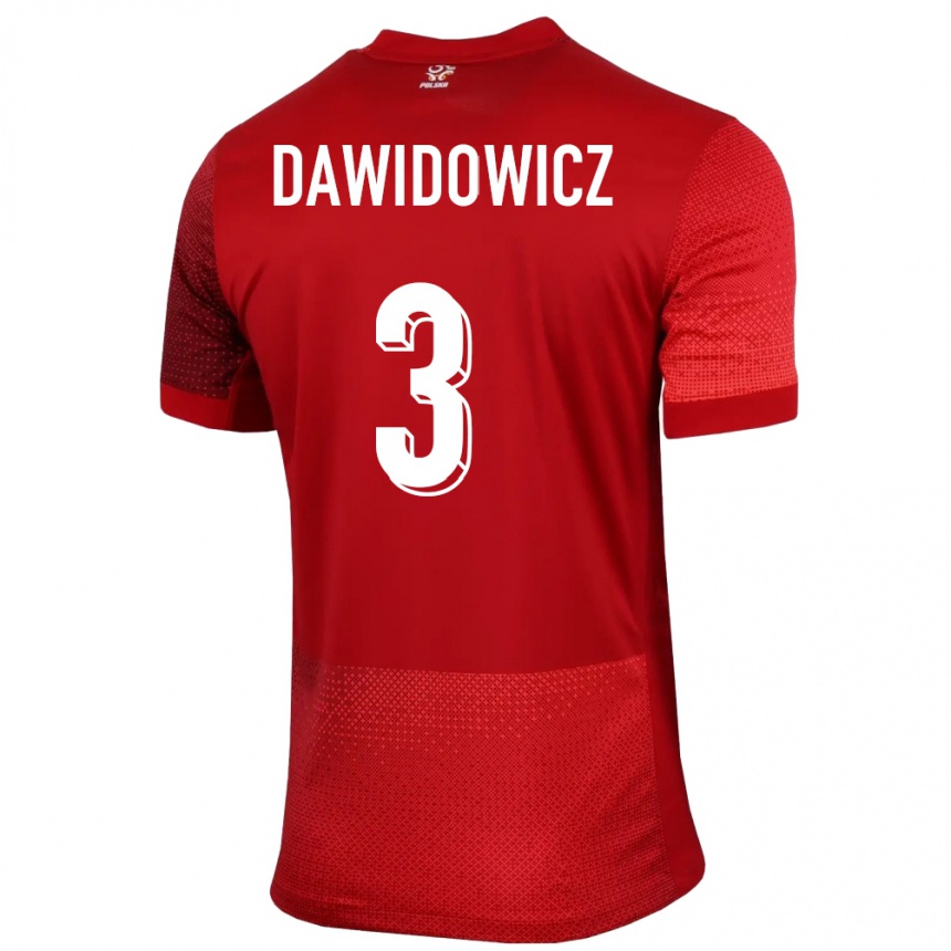 メンズフットボールポーランドパヴェル・ダヴィドヴィッチ#3赤アウェイシャツ24-26ジャージーユニフォーム