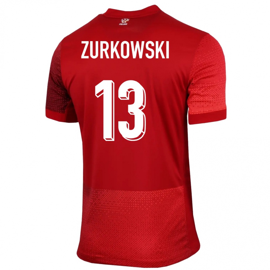 メンズフットボールポーランドシモン・ジュルコフスキ#13赤アウェイシャツ24-26ジャージーユニフォーム