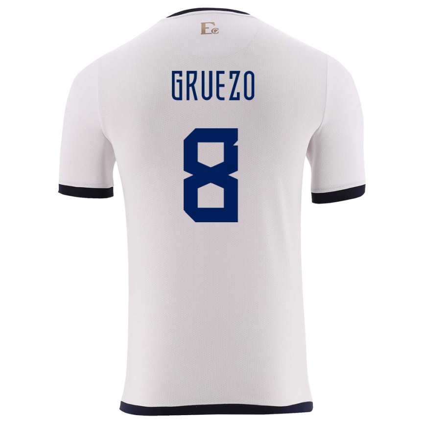 メンズフットボールエクアドルカルロス・アルマンド・グルエソ・アルボレダ#8白アウェイシャツ24-26ジャージーユニフォーム