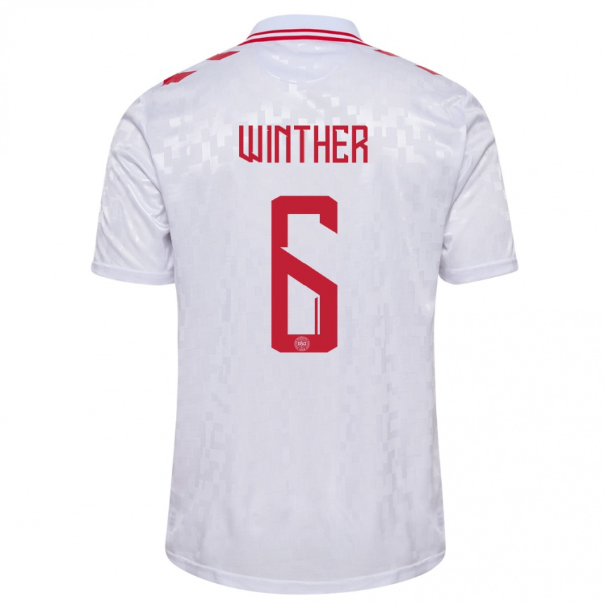 メンズフットボールデンマークキャスパー・ウィンテル#6白アウェイシャツ24-26ジャージーユニフォーム