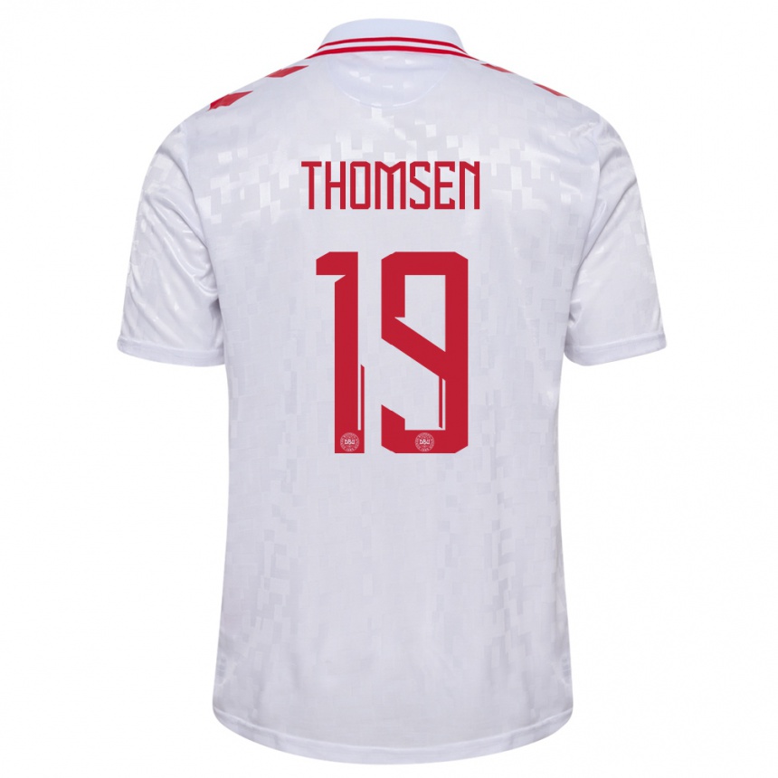 メンズフットボールデンマークヤンニ・トムセン#19白アウェイシャツ24-26ジャージーユニフォーム