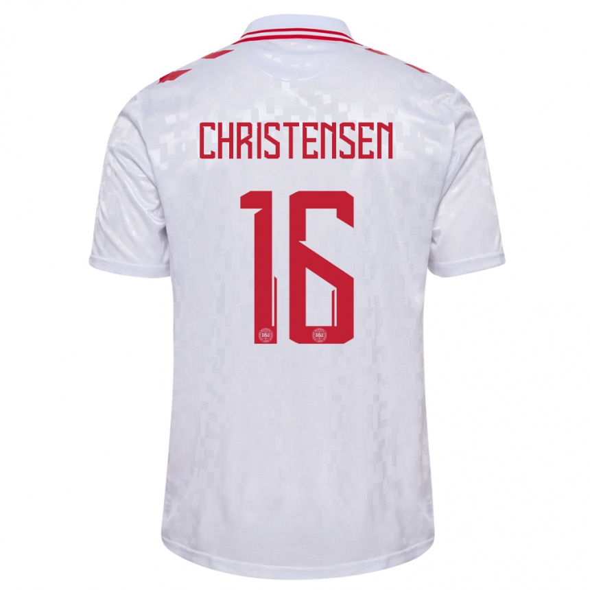 メンズフットボールデンマークオリヴァー・クリステンセン#16白アウェイシャツ24-26ジャージーユニフォーム