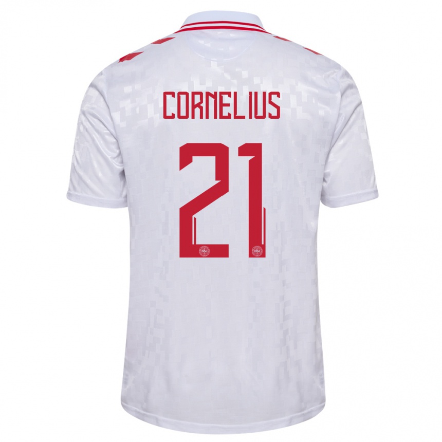メンズフットボールデンマークアンドレアス・コルネリウス#21白アウェイシャツ24-26ジャージーユニフォーム
