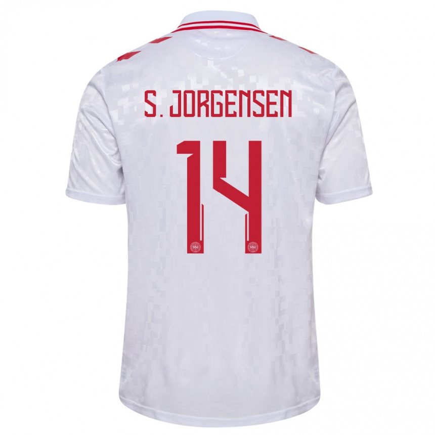 メンズフットボールデンマークセバスティアン・ヨルゲンセン#14白アウェイシャツ24-26ジャージーユニフォーム
