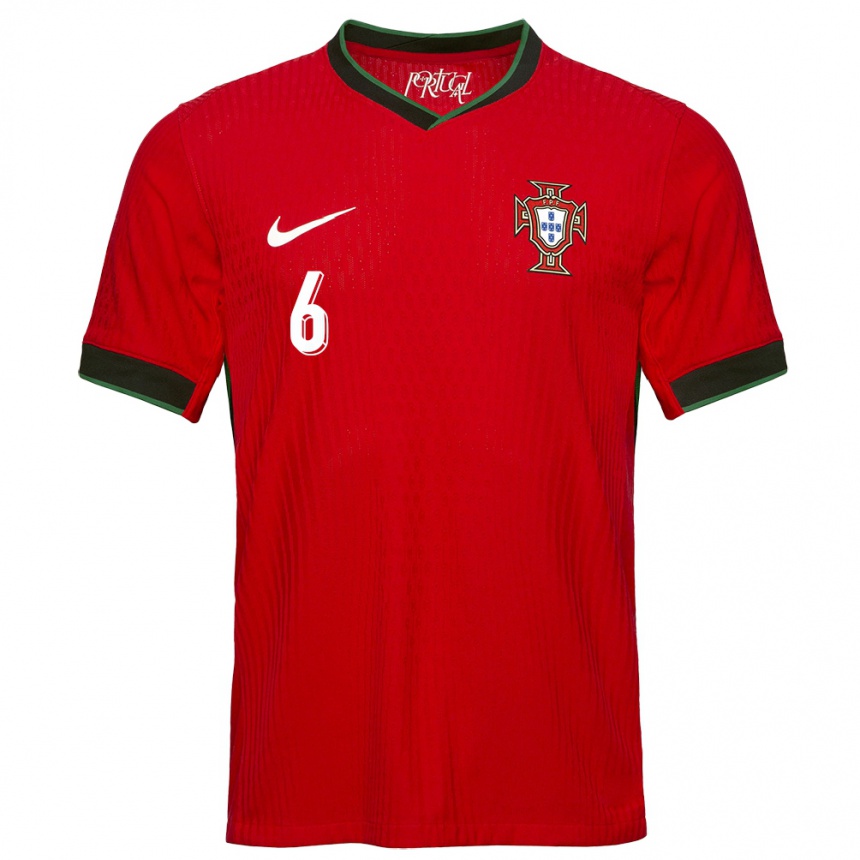 レディースフットボールポルトガルスザンヌ・ピレス#6赤ホームシャツ24-26ジャージーユニフォーム