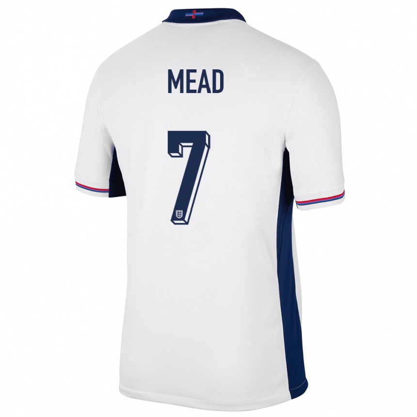 レディースフットボールイングランドベス・ミード#7白ホームシャツ24-26ジャージーユニフォーム