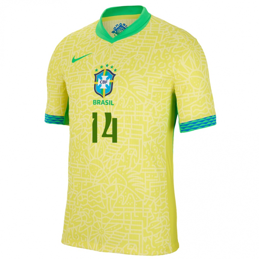 レディースフットボールブラジルマリア・エドゥアルダ#14黄ホームシャツ24-26ジャージーユニフォーム