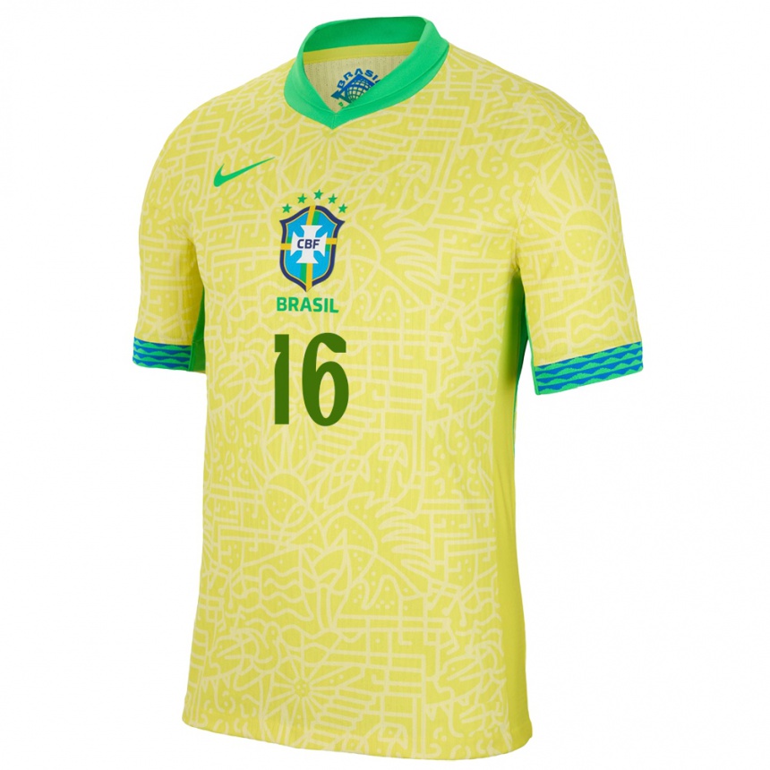 レディースフットボールブラジルベルナルド・ヴァリム#16黄ホームシャツ24-26ジャージーユニフォーム