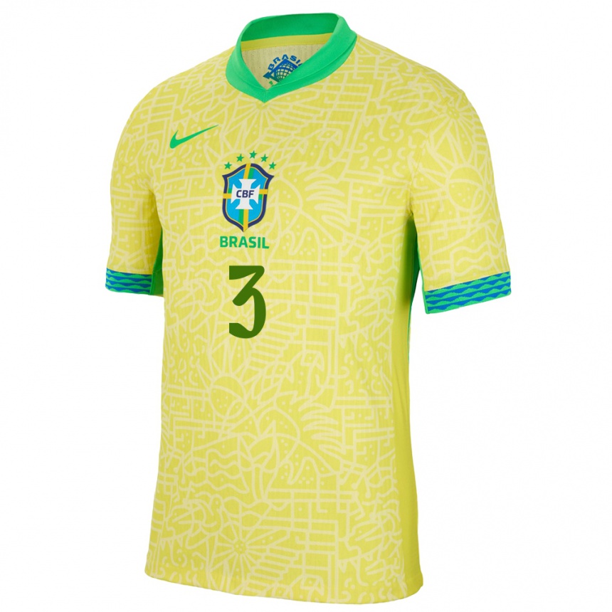 レディースフットボールブラジルエドゥアルド#3黄ホームシャツ24-26ジャージーユニフォーム