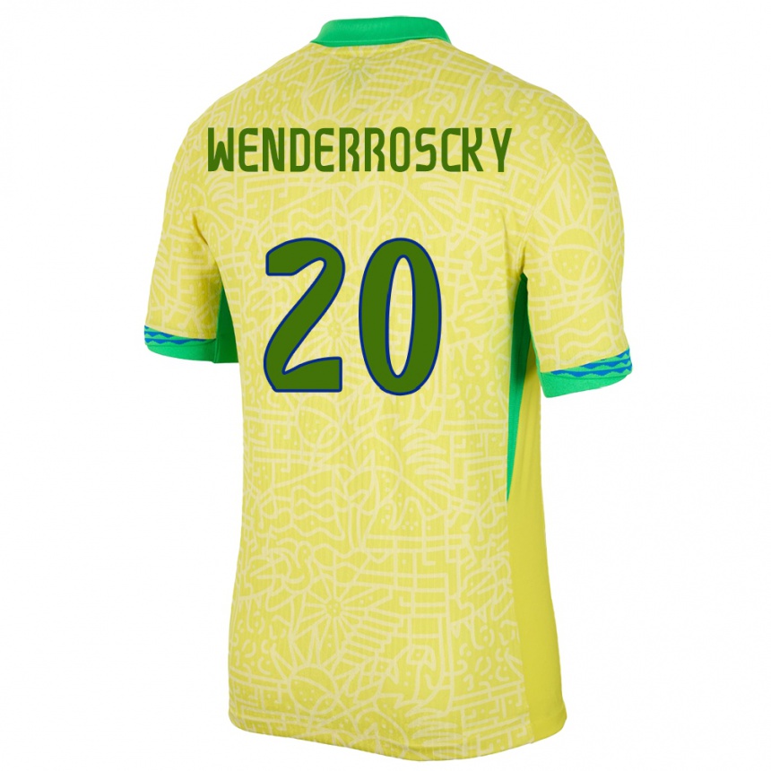 レディースフットボールブラジルアーサー・ウェンダロッキー#20黄ホームシャツ24-26ジャージーユニフォーム