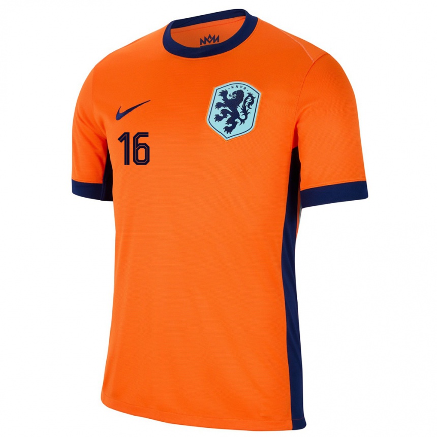 レディースフットボールオランダタイレル・マラシア#16オレンジホームシャツ24-26ジャージーユニフォーム