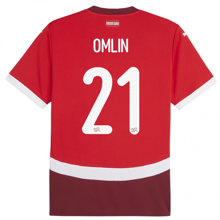 レディースフットボールスイスヨナス・オムリン#21赤ホームシャツ24-26ジャージーユニフォーム
