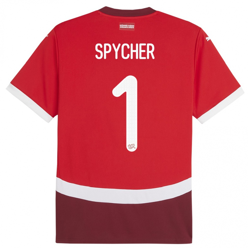 レディースフットボールスイスティム・スピッヒャー#1赤ホームシャツ24-26ジャージーユニフォーム
