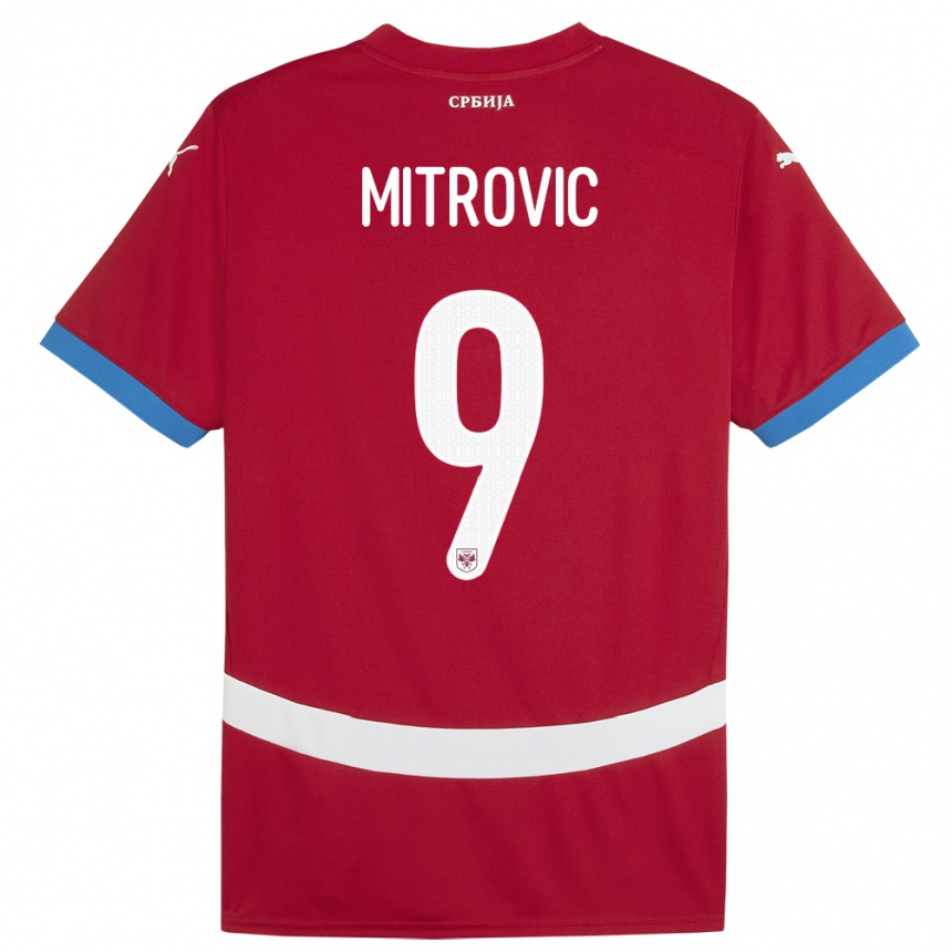 レディースフットボールセルビアアレクサンダル・ミトロヴィッチ#9赤ホームシャツ24-26ジャージーユニフォーム