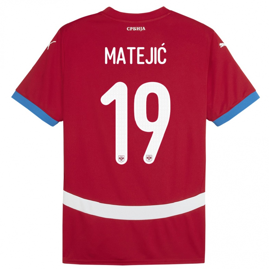 レディースフットボールセルビアニーナ・マテジク#19赤ホームシャツ24-26ジャージーユニフォーム