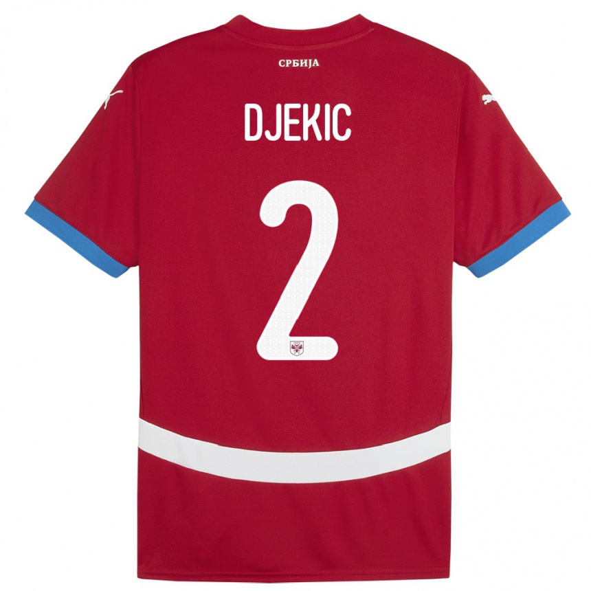 レディースフットボールセルビアジュロ・ジュリオ・ジェキッチ#2赤ホームシャツ24-26ジャージーユニフォーム