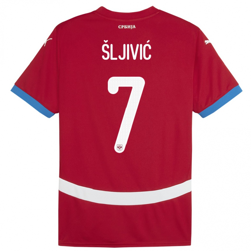 レディースフットボールセルビアヨヴァン・シュリヴィッチ#7赤ホームシャツ24-26ジャージーユニフォーム