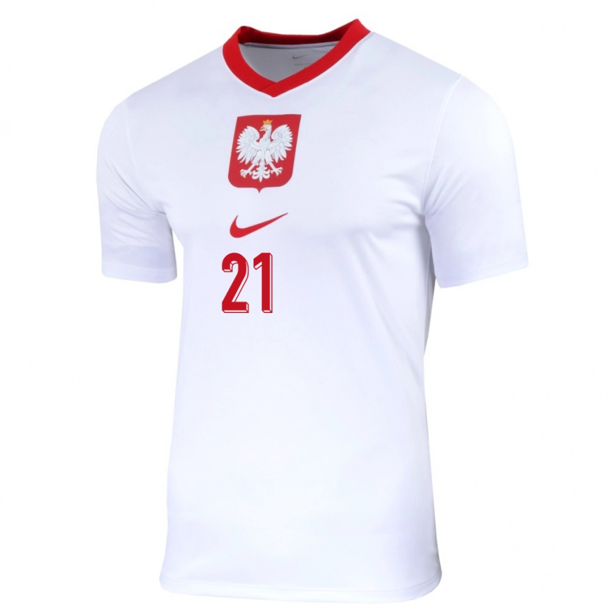 レディースフットボールポーランドシモン・カジョルカ#21白ホームシャツ24-26ジャージーユニフォーム