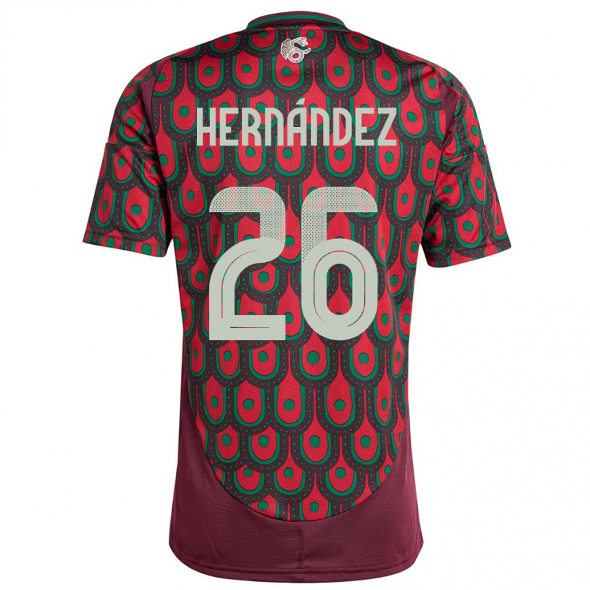 レディースフットボールメキシコニコレット・ヘルナンデス#26マルーンホームシャツ24-26ジャージーユニフォーム