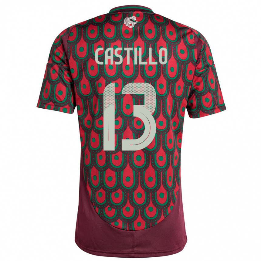 レディースフットボールメキシコホセ・カスティーリョ#13マルーンホームシャツ24-26ジャージーユニフォーム
