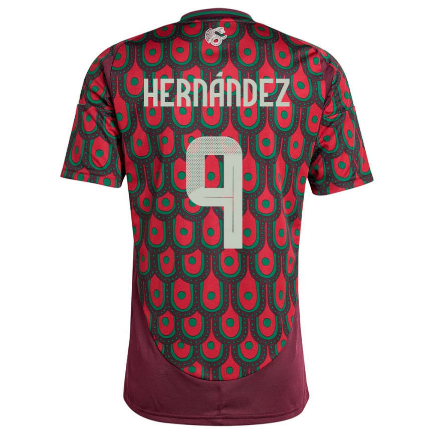 レディースフットボールメキシコイエス・ヘルナンデス#9マルーンホームシャツ24-26ジャージーユニフォーム
