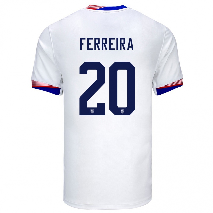 レディースフットボールアメリカ合衆国ヘスス・フェレイラ#20白ホームシャツ24-26ジャージーユニフォーム